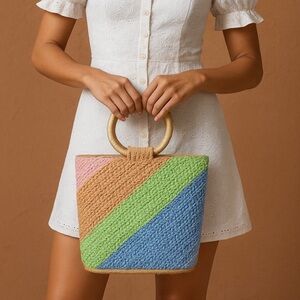 NWT Art Class Rainbow Multicolor Paper Straw Tote Bag